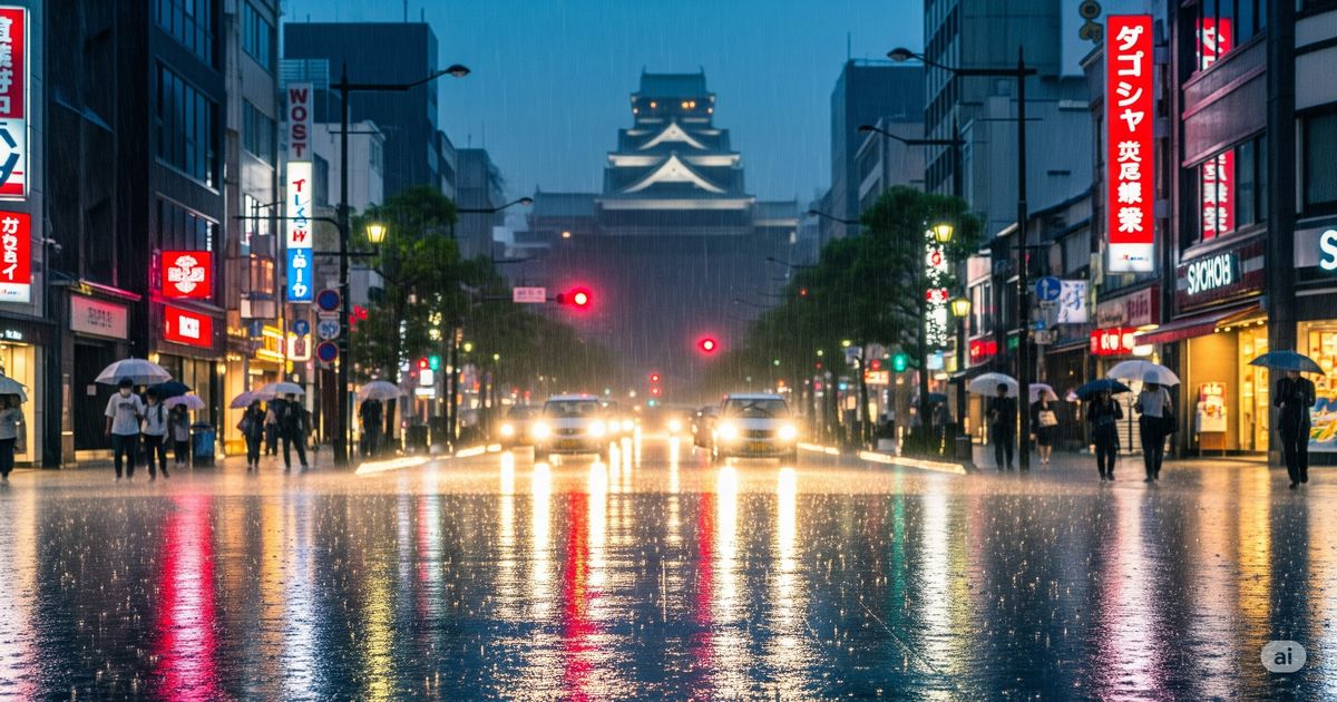 熊本に記録的豪雨が発生し、5市町で大雨特別警報が発令、約6万人が避難対象となったことを伝えるニュース用アイキャッチ画像