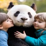 子どもたちに抱きしめられるパンダの温かい光景
