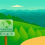 山間の風景に立つ「NOVA7ニュース」の看板イラスト
