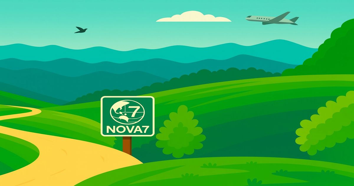 飛行機と鳥が飛ぶ風景イラスト