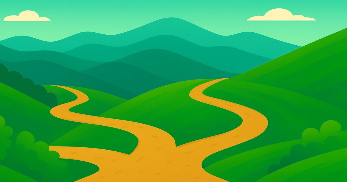 3方向に分かれる分岐点の山道イラスト
