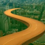 高層ビル群の上を通る曲線道路